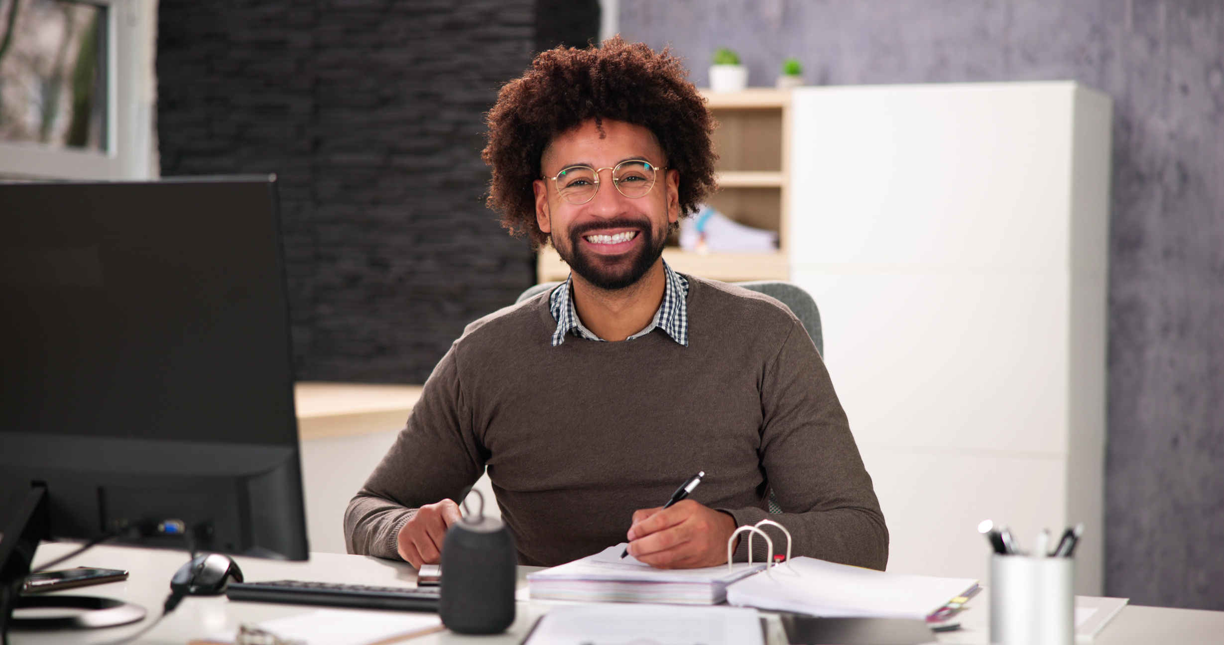 Accounting Bookkeeper Clerk Man. Bank Advisor